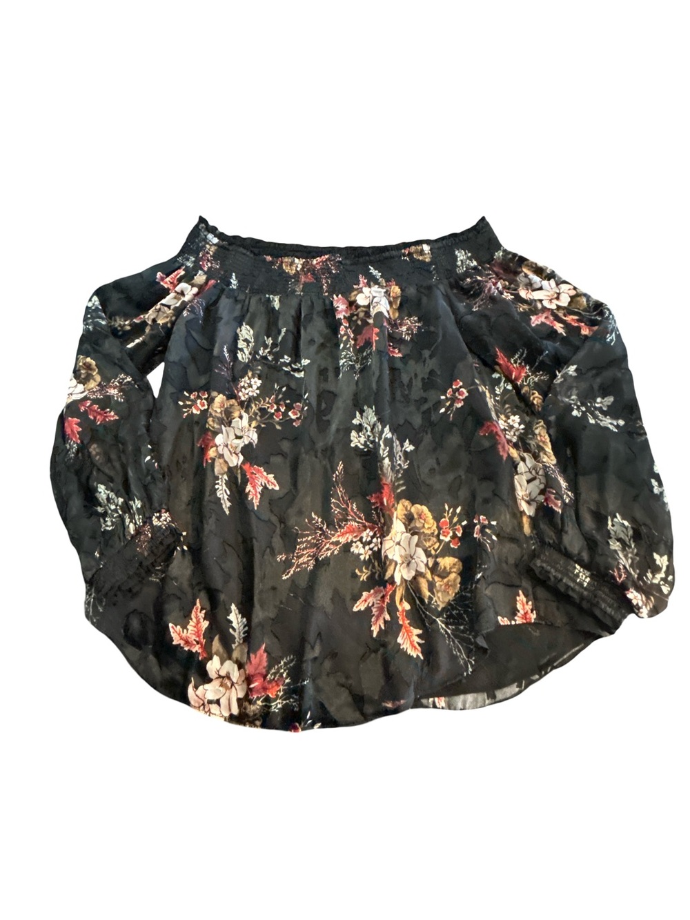 White House Black Market Romantic Silk Blend Floral Burnout Off Shoulder Top M